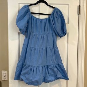 Blue Dress with Puff Sleeves